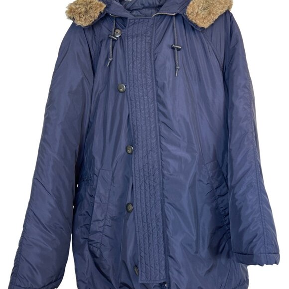 J. Crew Hooded Winter Coat Men's L Navy Blue Removeable Faux Fur Trim - Picture 5 of 14